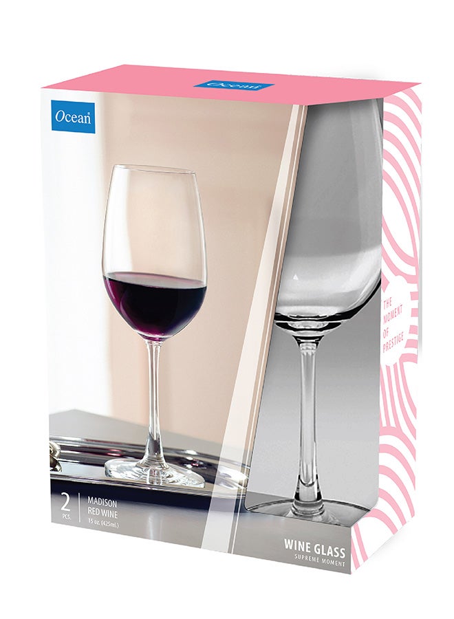 Ocean 2 Piece Madison Stemware Red Wine Glass Set, 425ml Capacity - Clear - Image 3